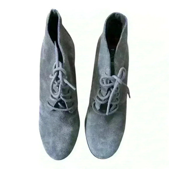 Franco Sarto Weston Taupe Brown Tan Suede Leather Lace Up Wedge Ankle Booties, 6 - Picture 4 of 10